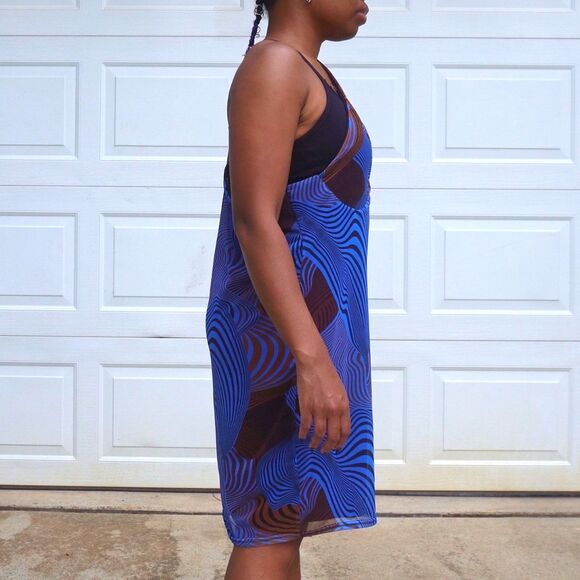 PrettyLittleThing Abstract Swirl Mesh One Shoulder Mini Dress NWT Sz 16 - Picture 4 of 15